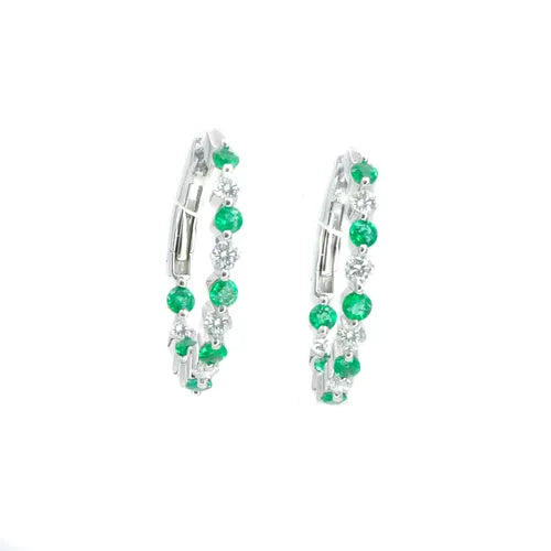 A pair of emerald and diamond hoop earrings