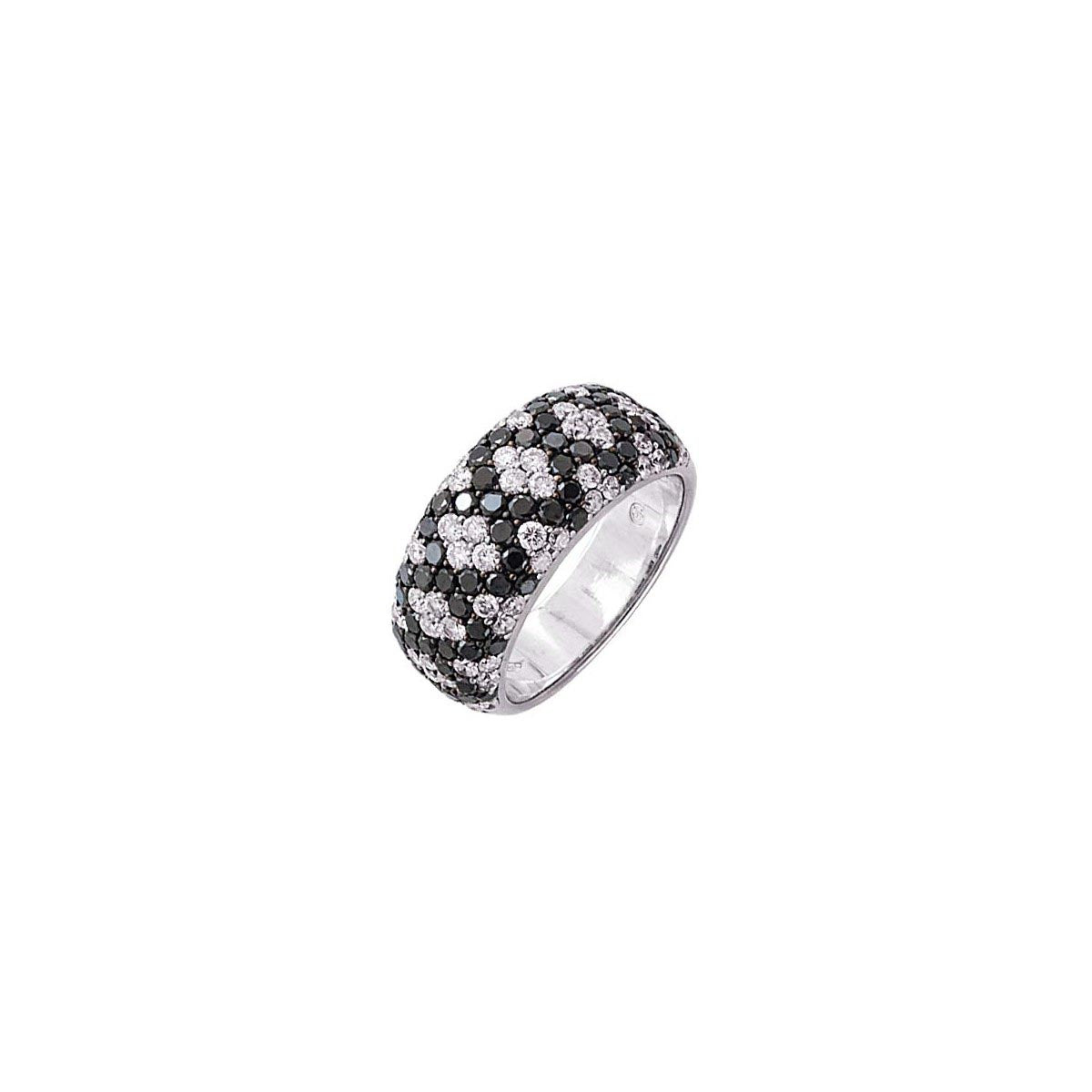 A ring with a black and white diamond mosaic design by Dilamani