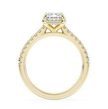 100 Facet Radiant Lab Grown Diamond Engagement Ring with Under Halo Side View 