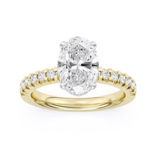 Front View of 100 Facet Oval Lab Grown Diamond Engagement Ring with Under Halo