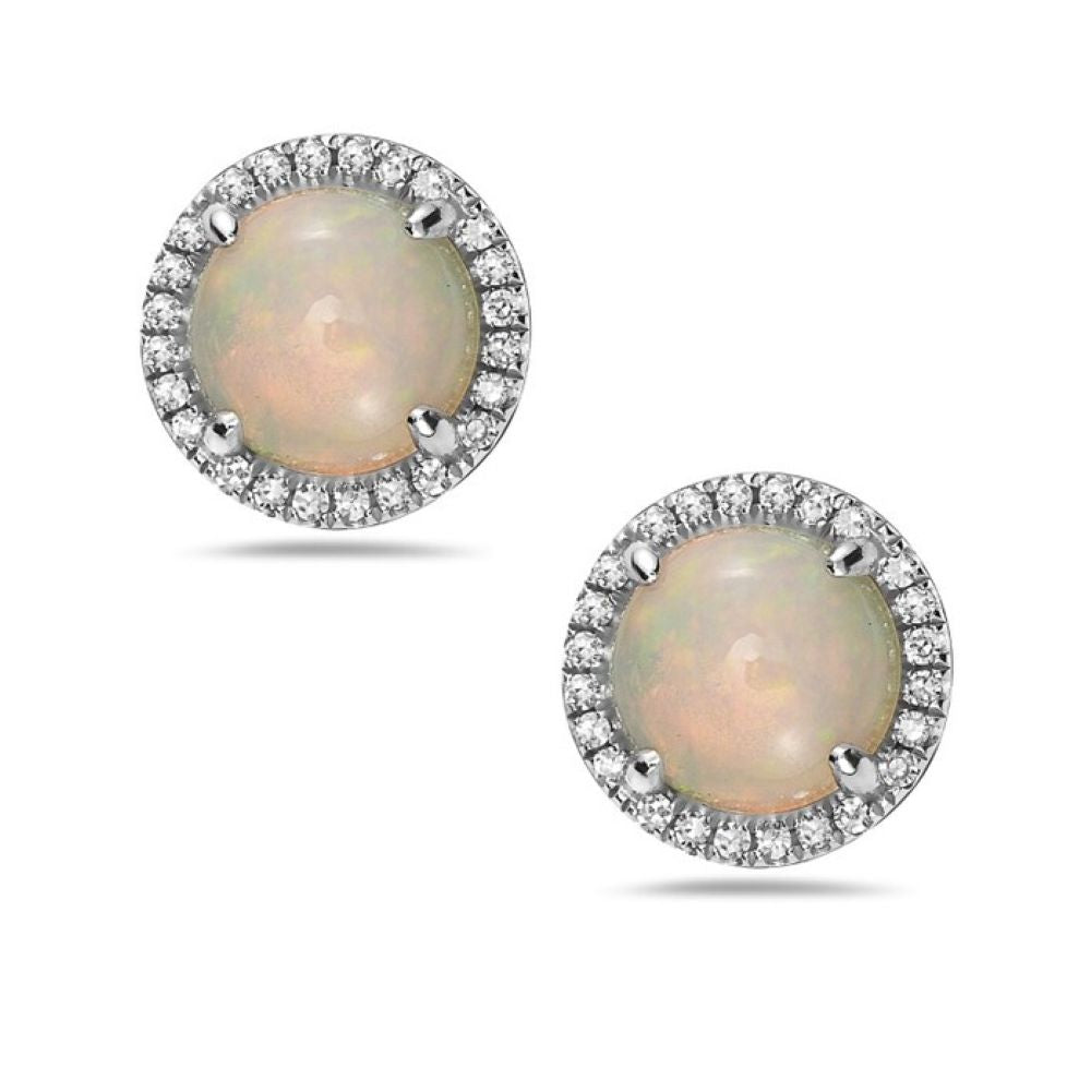 14 Karat White Gold Opal Earrings