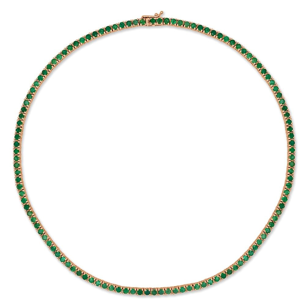 14k Gold & Green Emerald Tennis Necklace