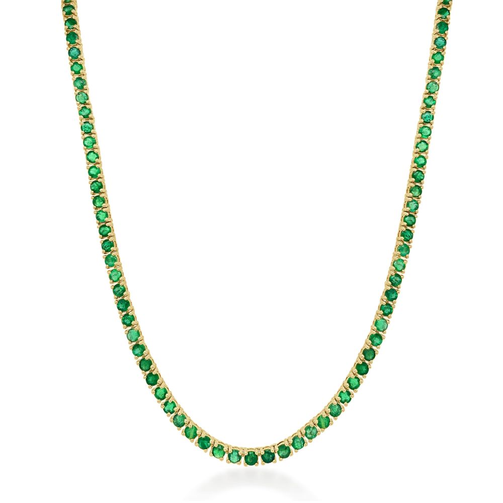 14k Gold & Green Emerald Tennis Necklace