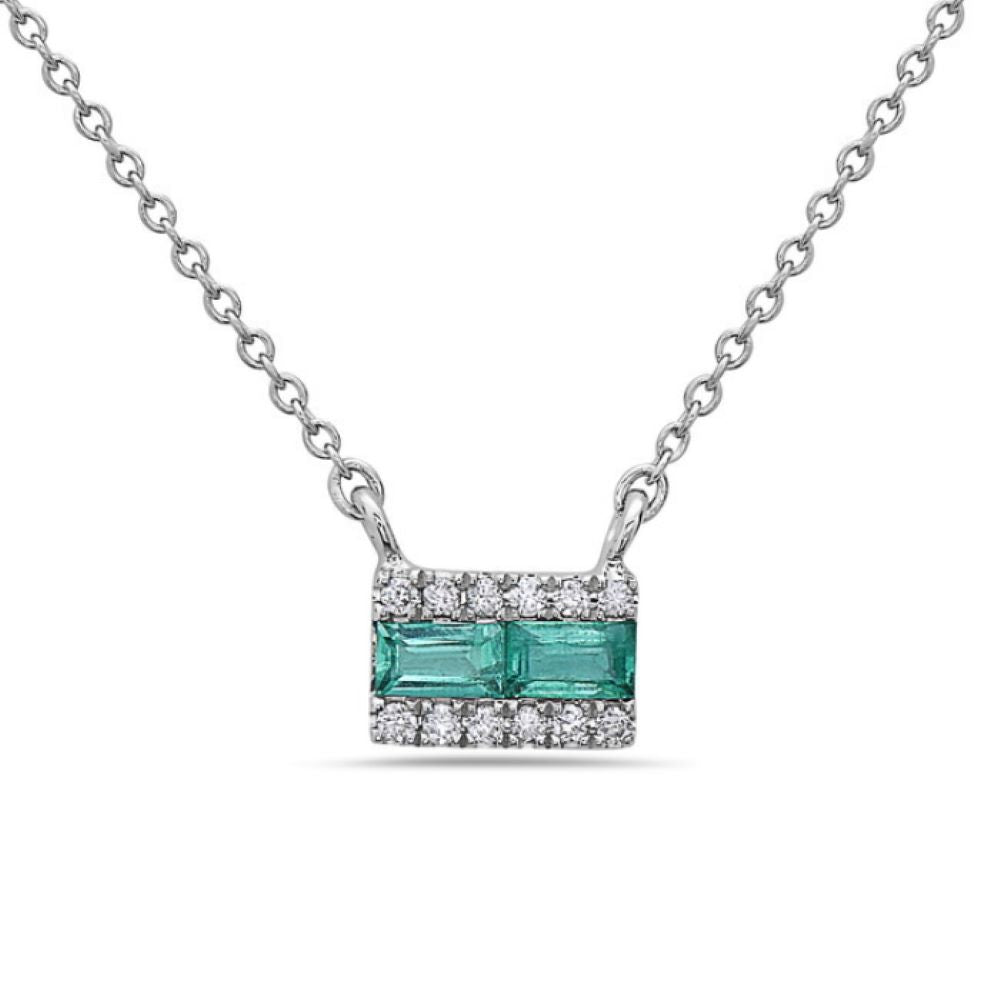 Emerald and Diamond Small Bar Necklace