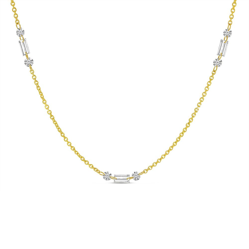 Dashing Diamond Baguette and Round Diamond Necklace