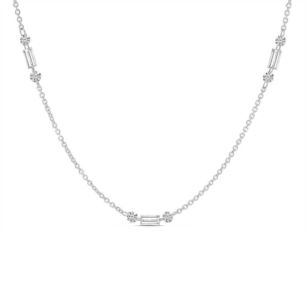 Dashing Diamond Baguette and Round Diamond Necklace