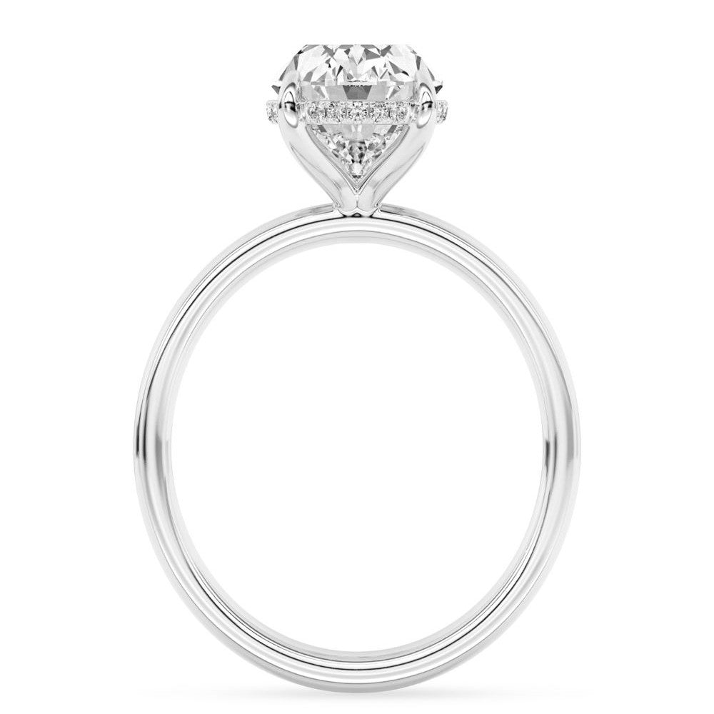 Side view of 100 Facet Oval Lab Grown Diamond Engagement Ring with Under Halo in 14k White Gold