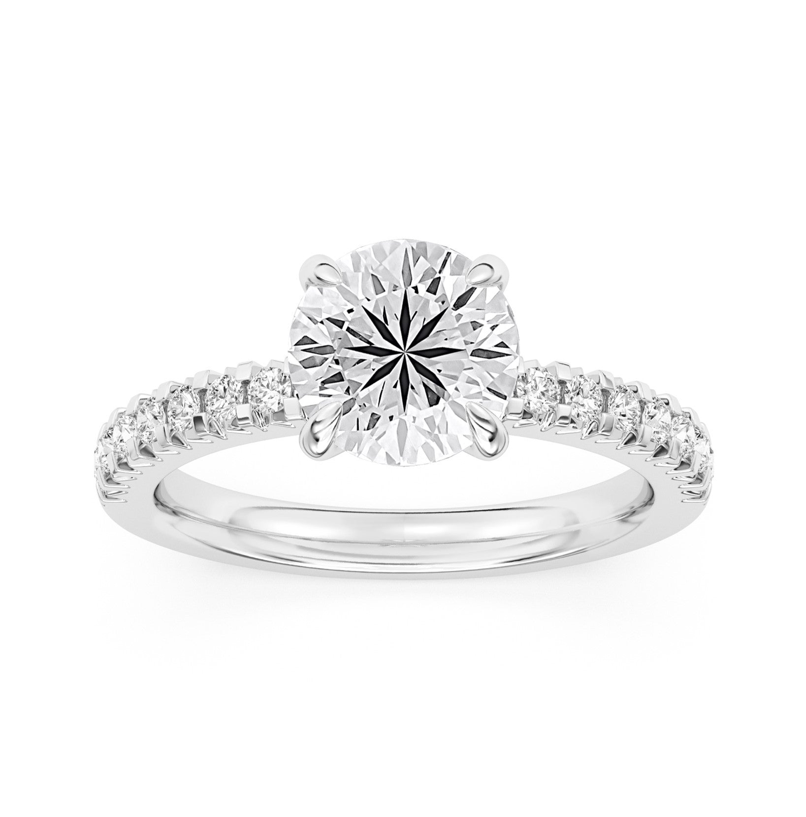 100 Facet Lab Grown Diamond Engagement 
Ring with Round Center Stone front view