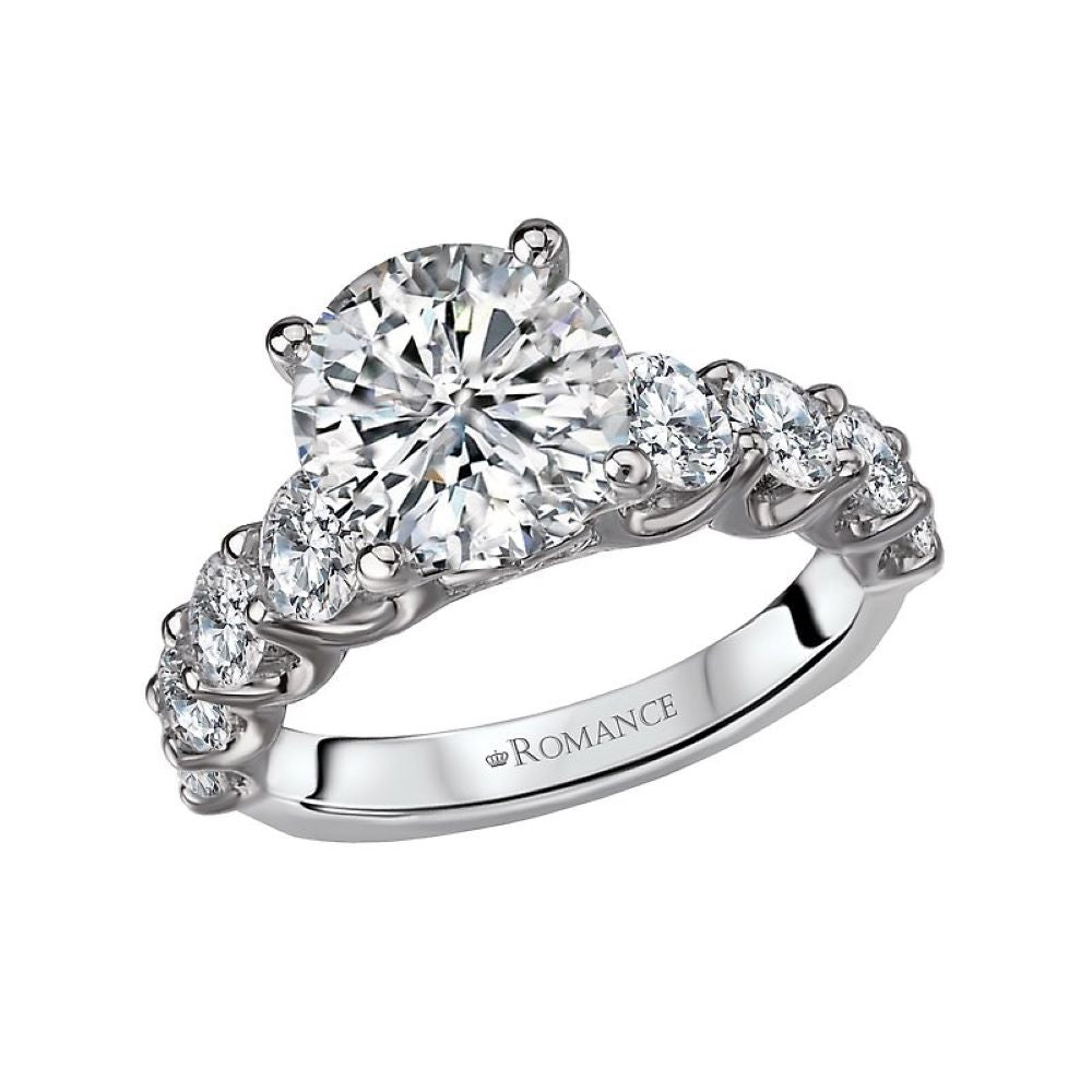 Round Classic Engagement Ring with Side Stones and Diamond Band Bridal Set