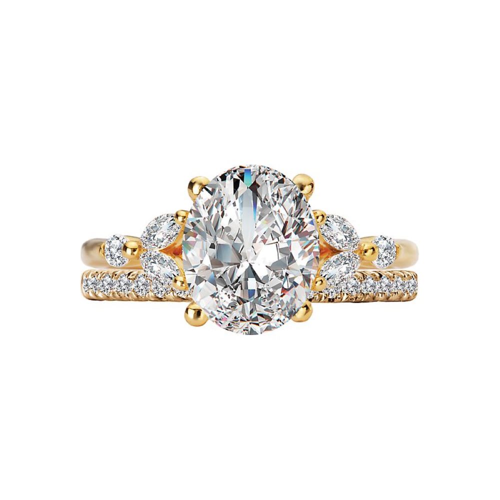 Classic Oval Bridal Set with Side Marquise and Round Diamonds