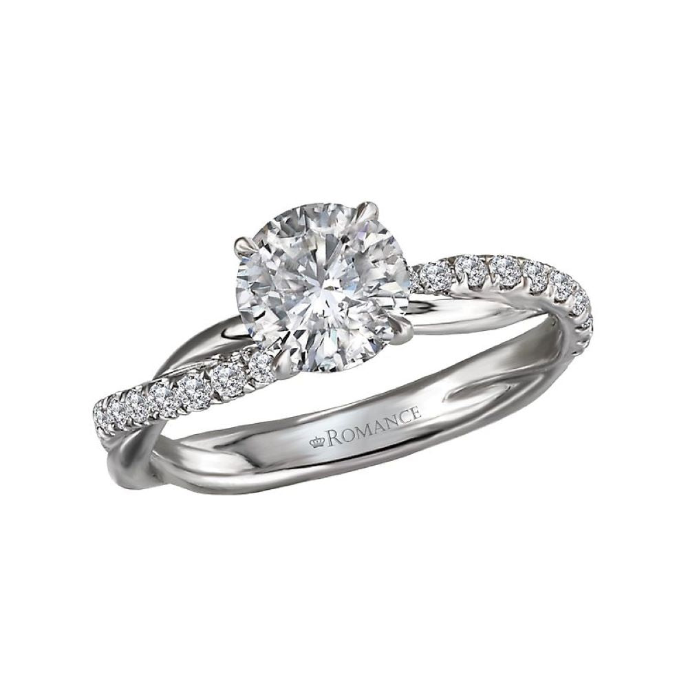 Round Diamond Engagement Ring with Twisted Band in 14k White Gold