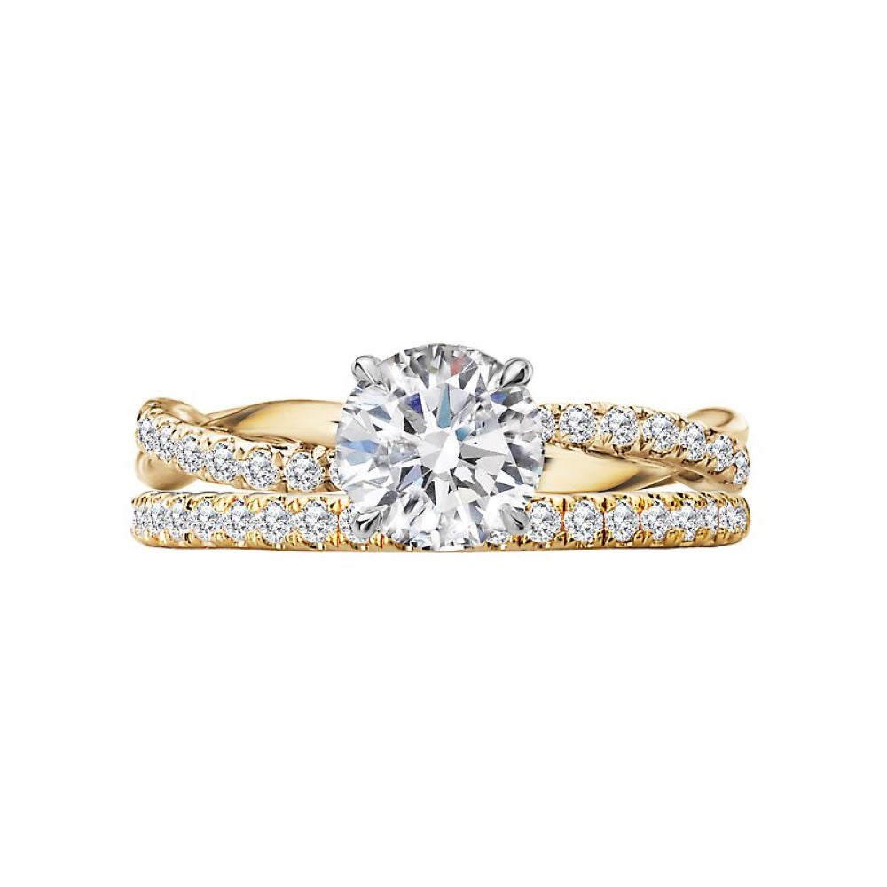 Diamond Wedding Band Set with a Twist in 14k Yellow Gold