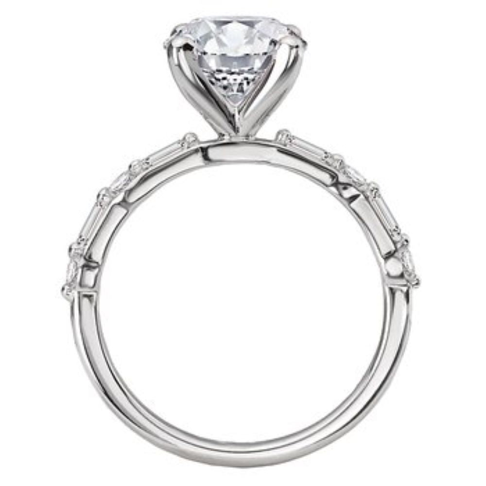 Round Diamond Semi-Mount Engagement Ring with Side Baguettes and Round Stones