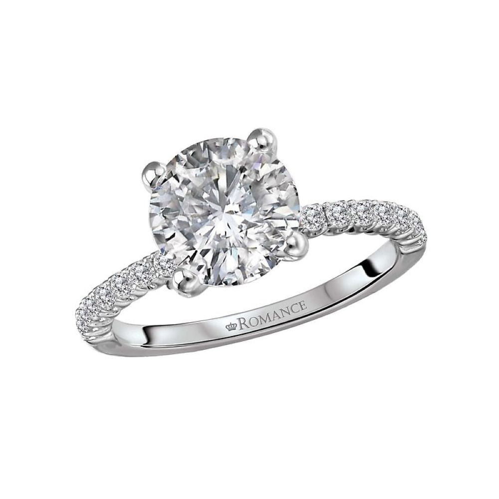 Round Engagement Ring with Sidestones in 14k White Gold