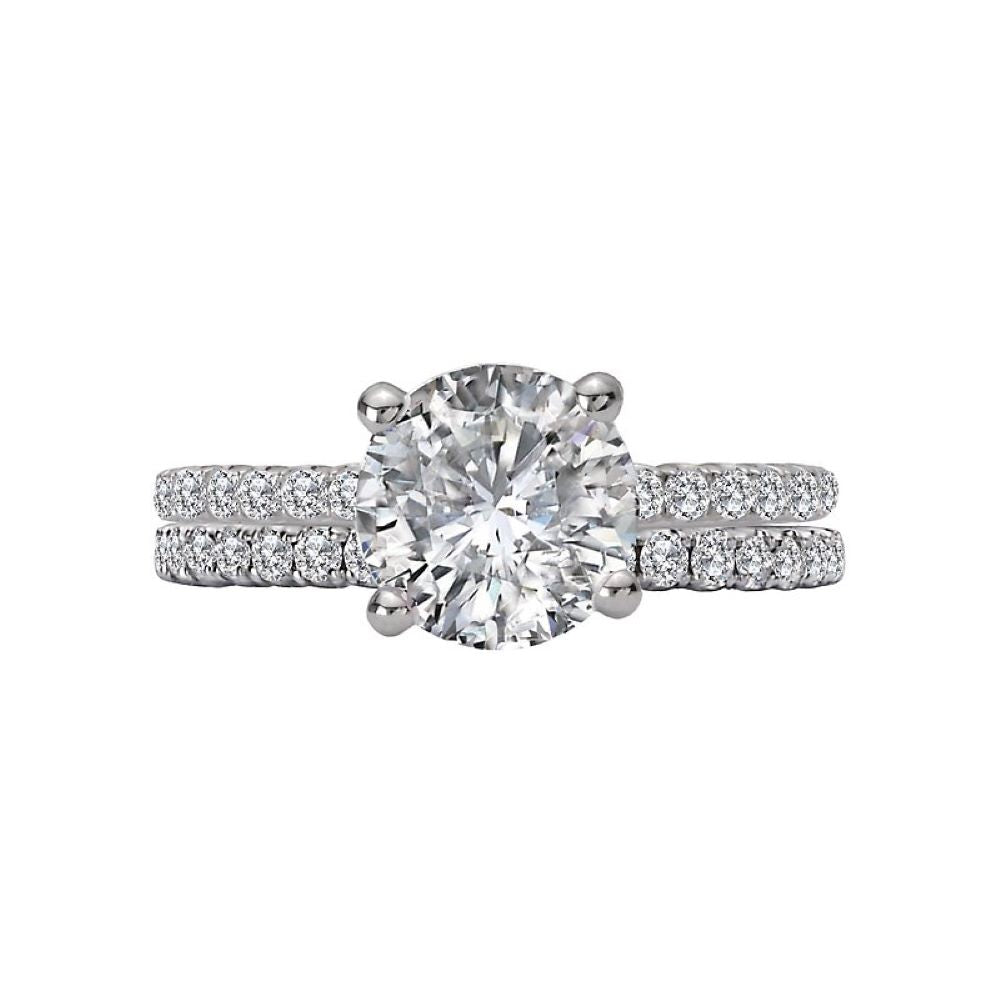 Bridal Set with Round Engagement Ring with Sidestones in 14k White Gold