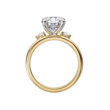 Round Diamond Double Row Engagement Three-Stone Ring in 14k Yellow Gold