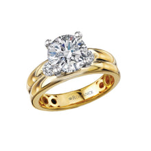 Round Diamond Double Row Engagement Three-Stone Ring in 14k Yellow Gold