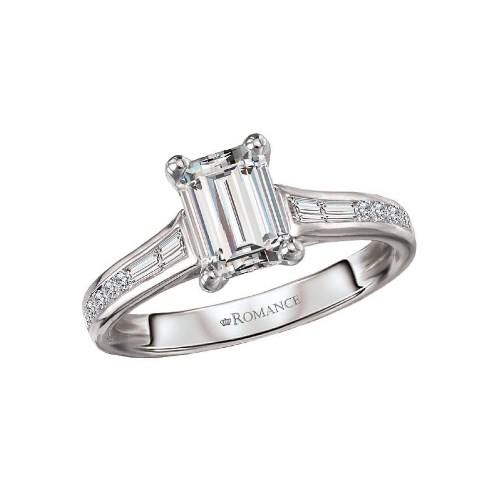 Emerald Cut Diamond Engagement Ring with Hidden Halo in 14k White Gold