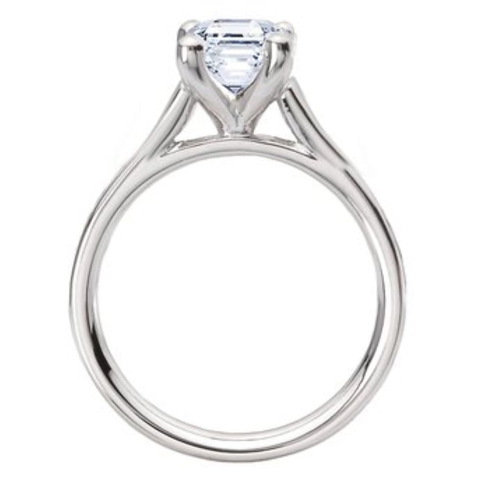 Emerald Cut Diamond Engagement Ring with Hidden Halo in 14k White Gold