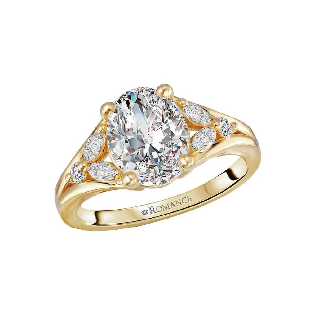 Oval Diamond Engagement Ring with Curved Band Bridal Set in 14k Yellow Gold