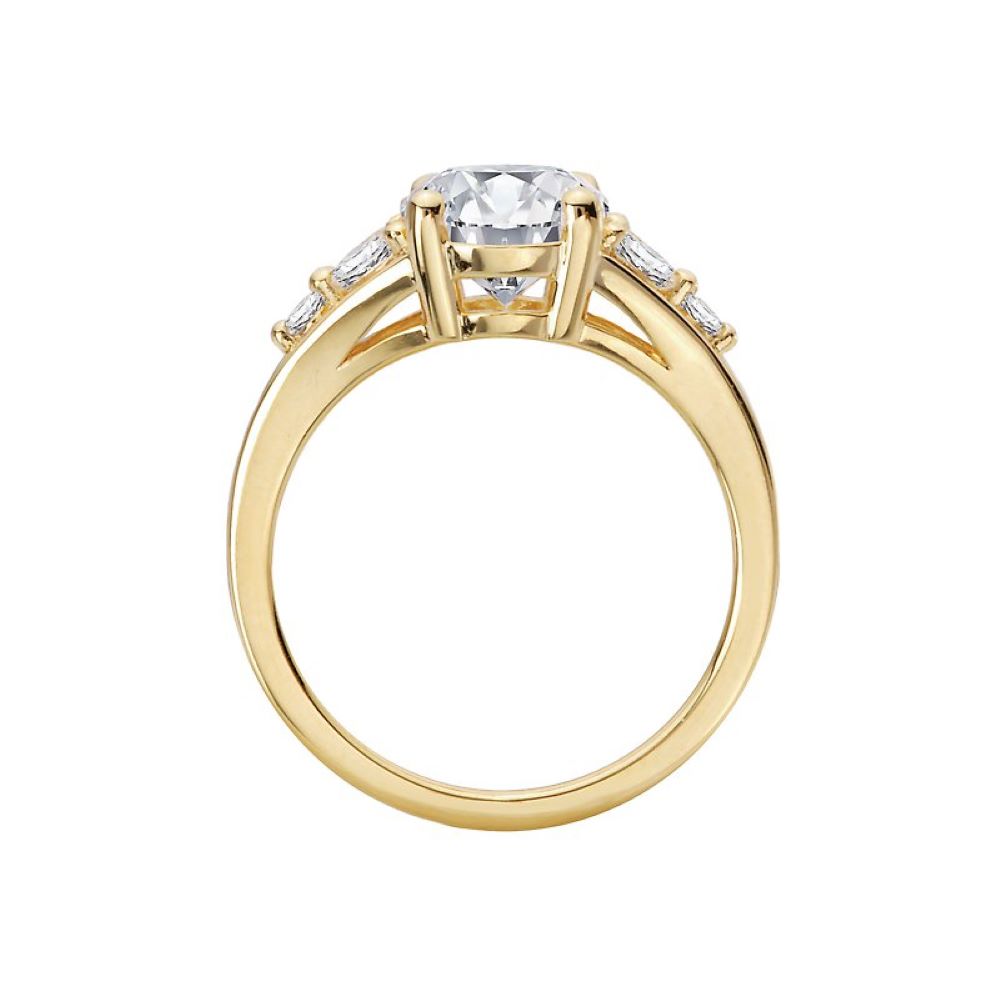 Oval Diamond Engagement Ring with Marquise and Round Side Stone in 14k Yellow Gold