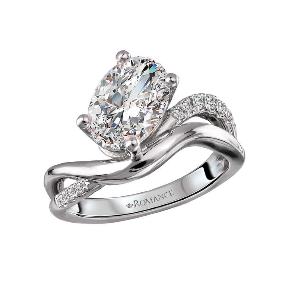 Oval Diamond Wave Shank Bridal Set in 14k White Gold