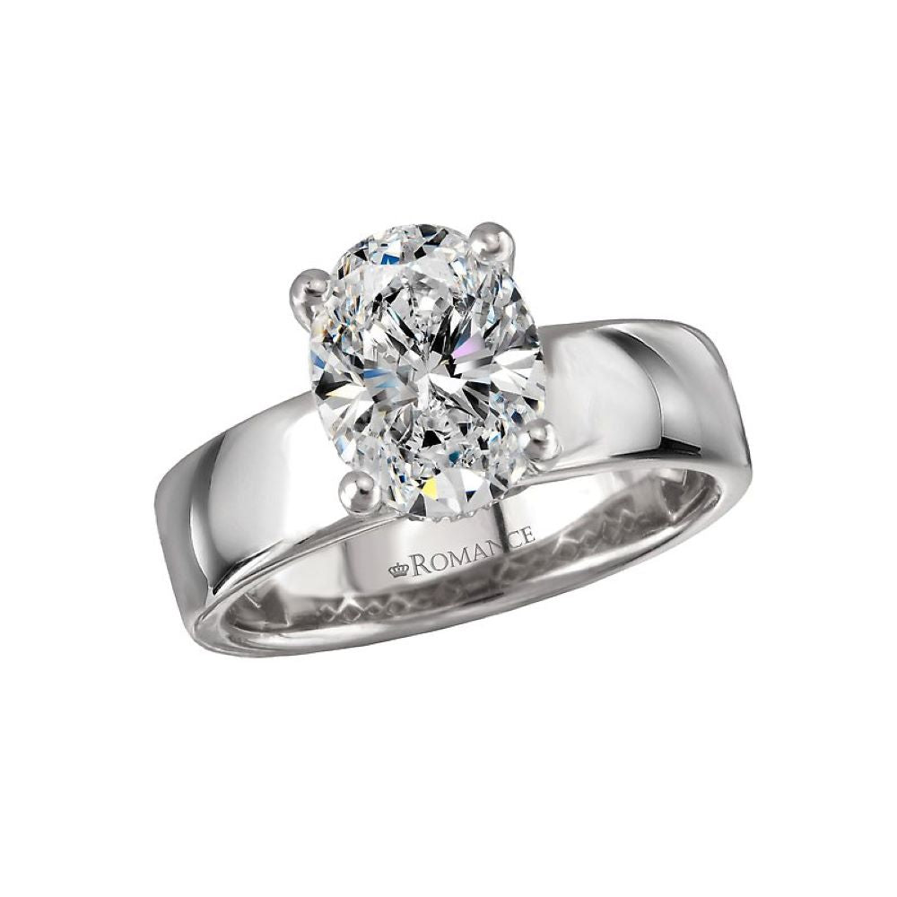 Oval Bold Band Diamond Ring Bridal Set in 14k White Gold