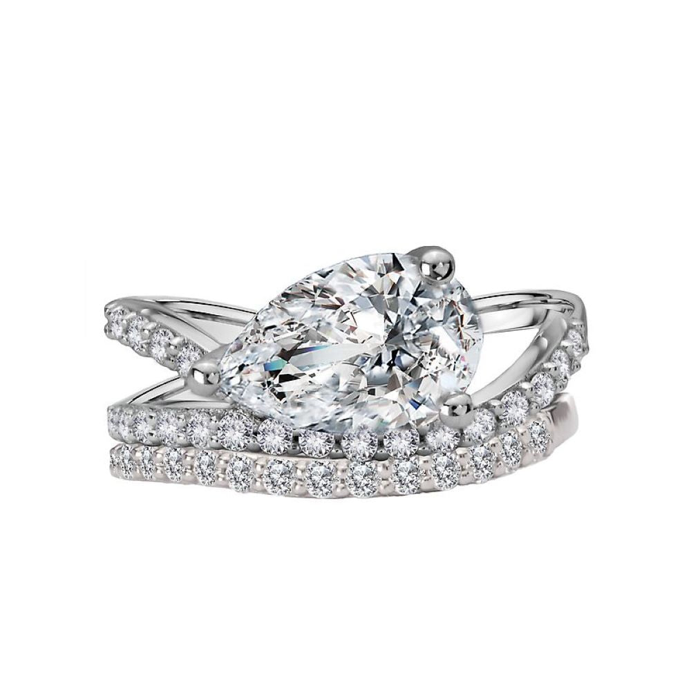 Pear Diamond Wave Band Ring Bridal Set