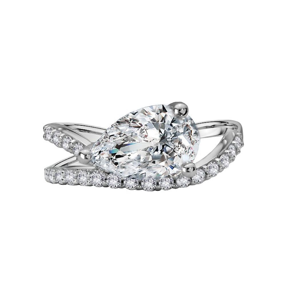 Pear Diamond Wave Band Engagement Ring with 14k White Gold