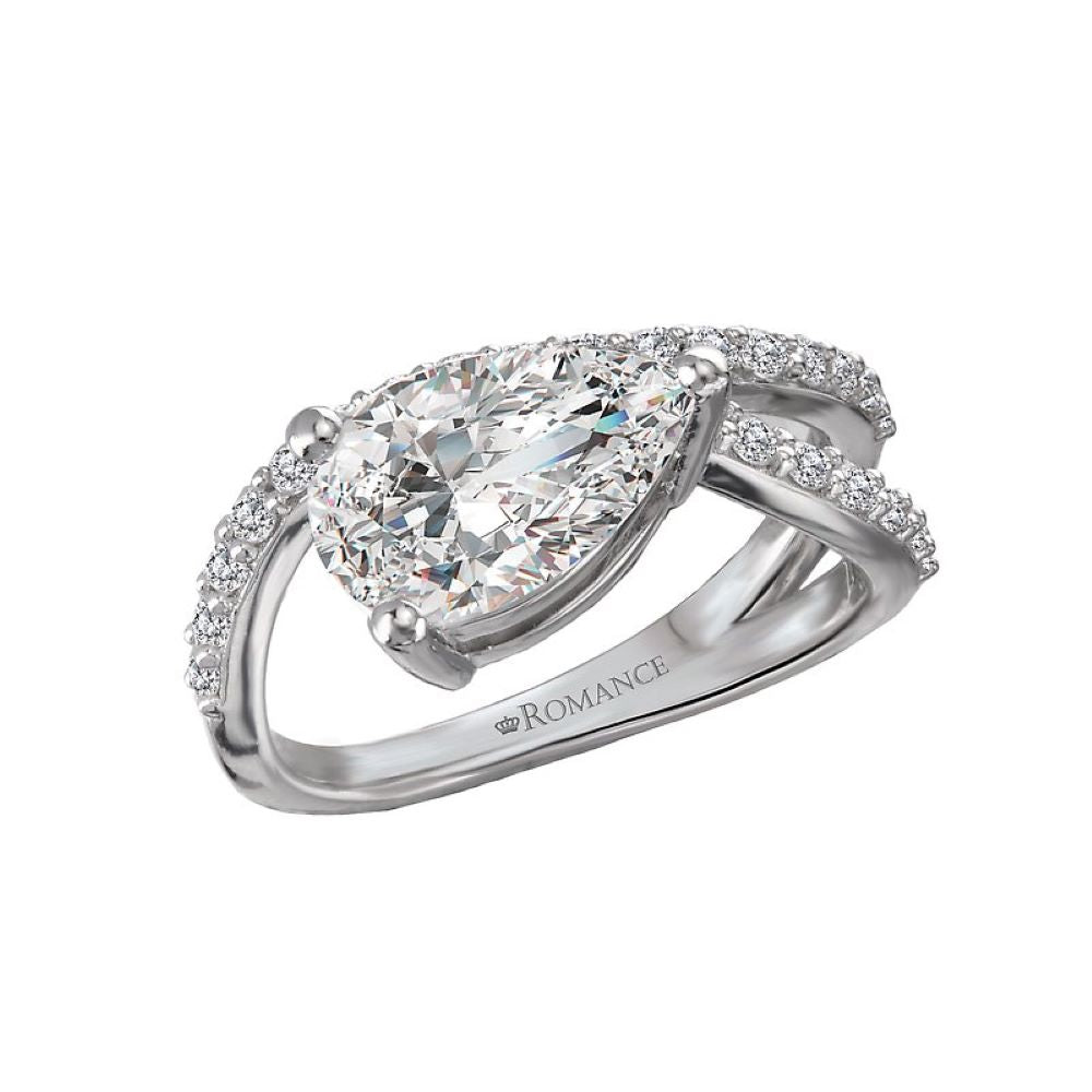 Pear Diamond Wave Band Engagement Ring with 14k White Gold