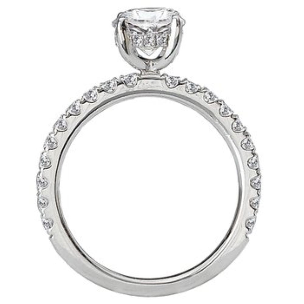 Side View of a Round Lab Grown Diamond Semi-Mount Engagement Ring with Under Halo in White Gold