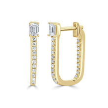 Sabrina 14k Gold Emerald and Round Cut Diamond Hoop Earrings