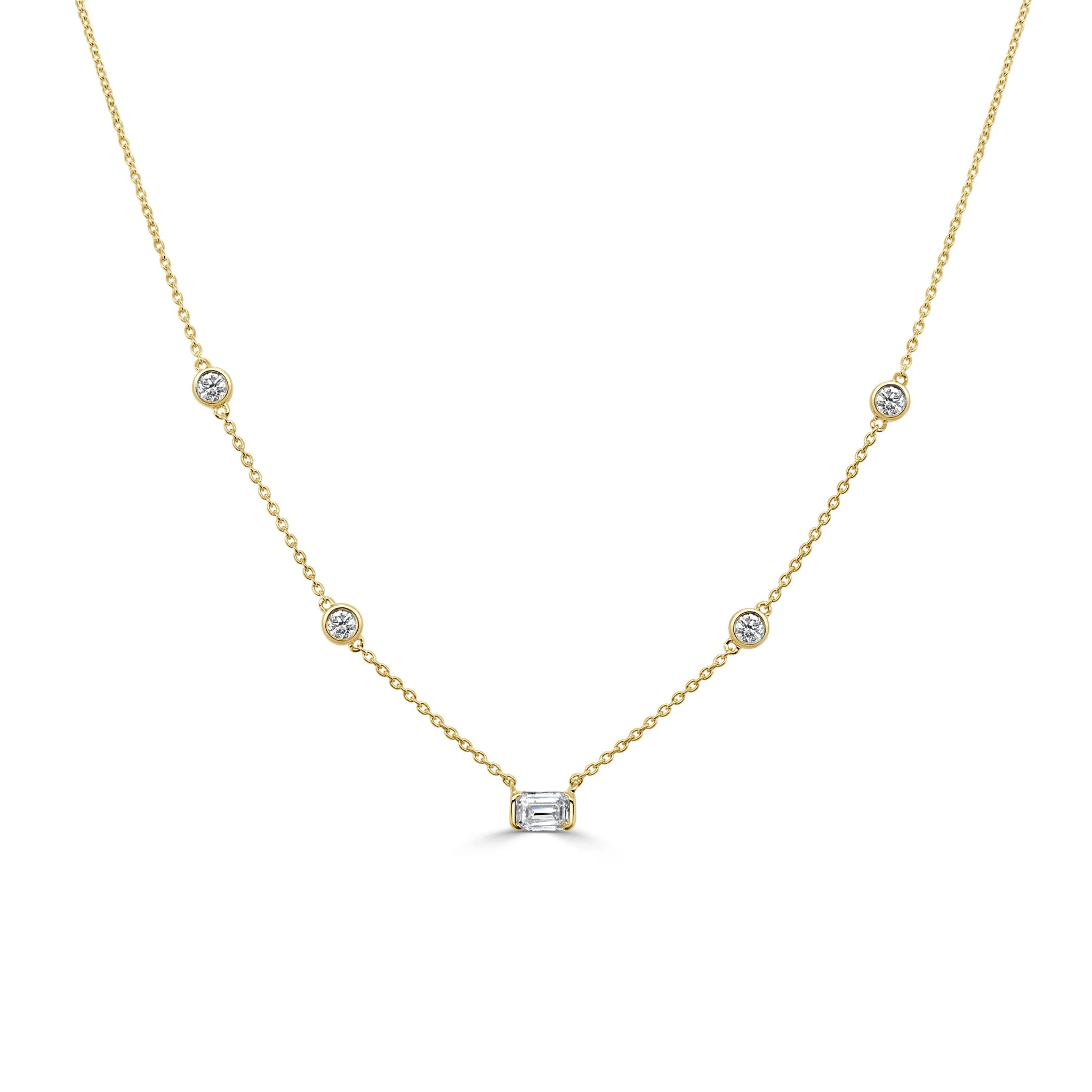 Gold & Emerald-Cut Diamond Station Necklace