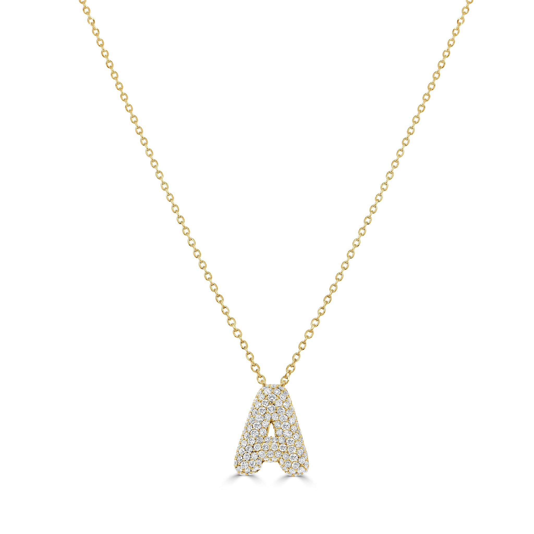 Diamond Pave Puffy Initial "A" Necklace