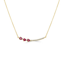 14K Gold Pear-Shape Ruby & Diamond Curved Bar Necklace