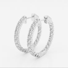 Side view of lab grown diamond hoop earrings set white gold. 