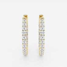 Front view of lab grown diamond hoops in yellow gold. 