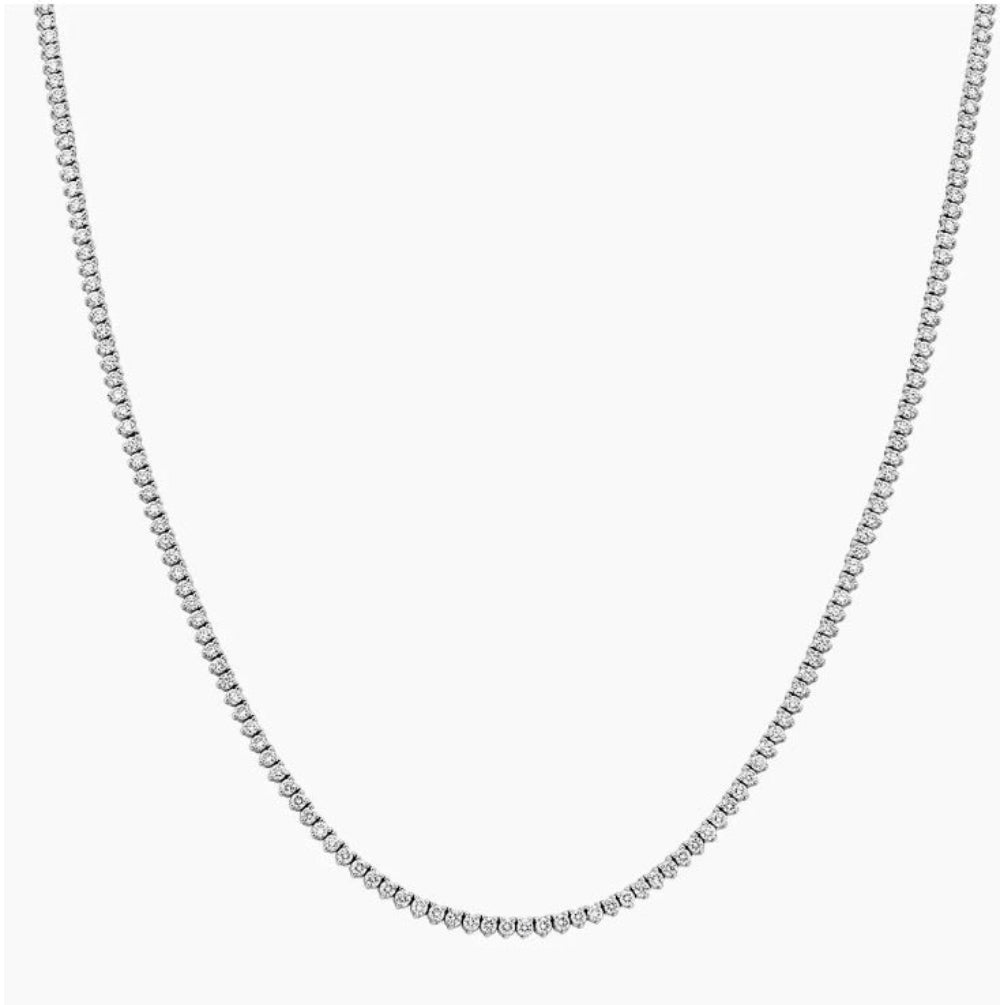 Lab grown diamond tennis necklace in white gold. 