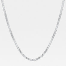 Lab grown diamond tennis necklace with four prongs in white gold. 