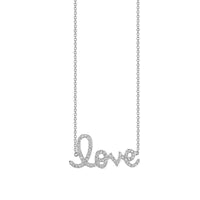 White gold necklace with the word love as a pendant