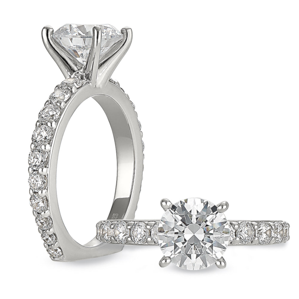 Round Diamond Engagement Ring with Stones Set in 14k White Gold