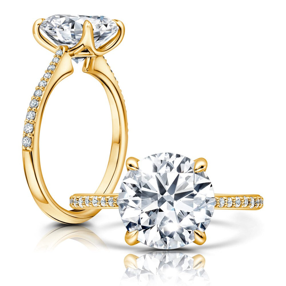 Front and side view of Round Diamond Engagement Rind Yellow Gold