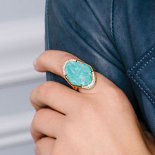 Doves Amazonite and Diamond Gold Ring