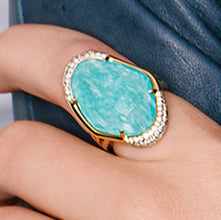 Doves Amazonite and Diamond Gold Ring